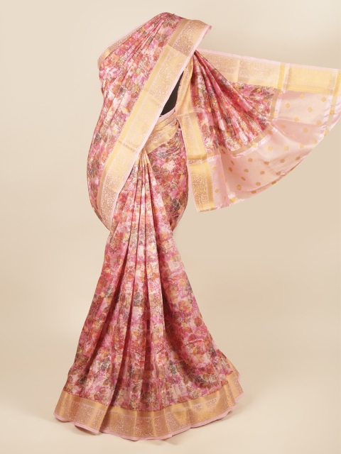 

Pothys Pink & Gold-Toned Floral Zari Art Silk Saree