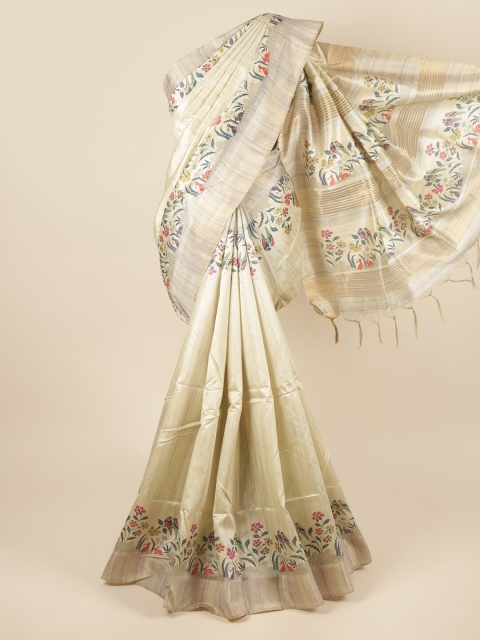 

Pothys Cream-Coloured & Blue Floral Printed Zari Art Silk Saree