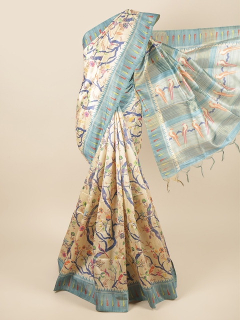 

Pothys Cream-Coloured Floral Printed Art Silk Saree