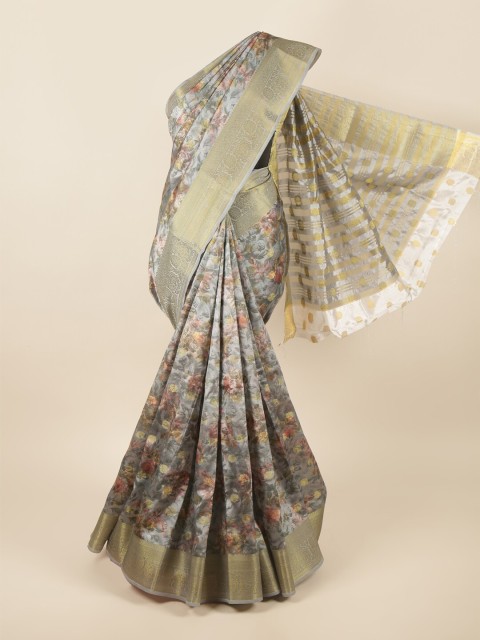 

Pothys Grey & Gold-Toned Floral Zari Art Silk Saree