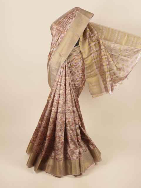 

Pothys Grey & Gold-Toned Floral Art Silk Saree