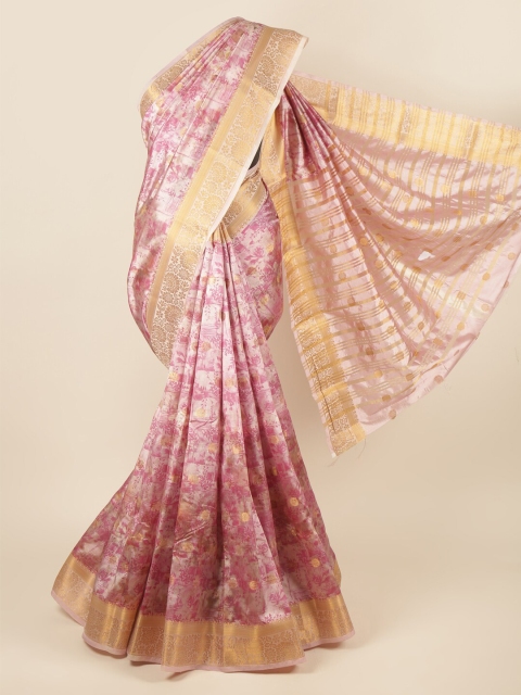 

Pothys Pink & Gold-Toned Floral Zari Art Silk Saree