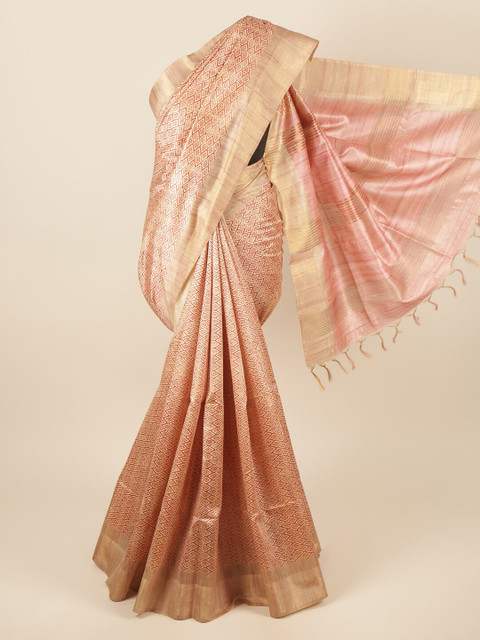 

Pothys Peach-Coloured & Gold-Toned Zari Art Silk Saree