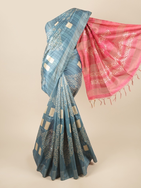 

Pothys Blue & Pink Ethnic Motifs Art Silk Saree