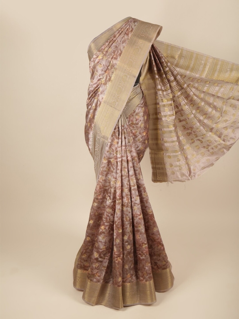 

Pothys Grey & Gold-Toned Floral Art Silk Saree