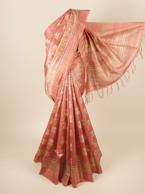 

Pothys Pink & Cream-Coloured Batik Art Silk Saree