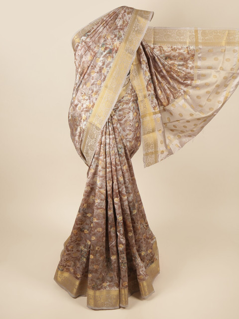 

Pothys Grey & Gold-Toned Floral Art Silk Saree