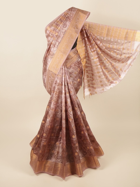 

Pothys Mauve & Gold-Toned Floral Zari Art Silk Saree