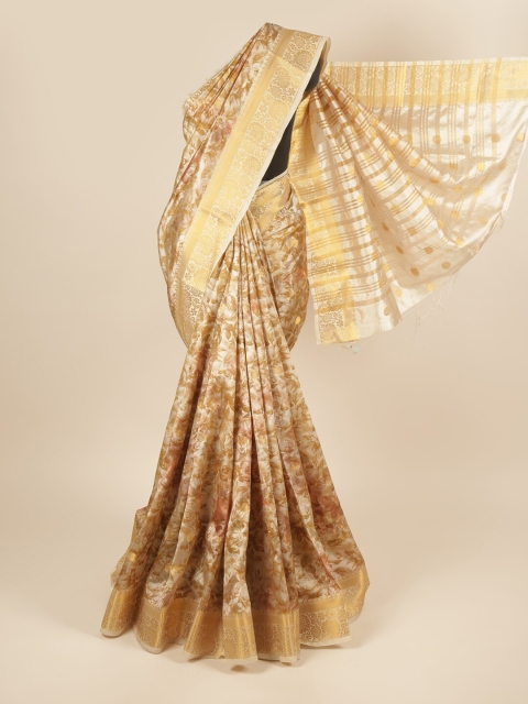 

Pothys Gold-Toned Floral Printed Zari Art Silk Saree