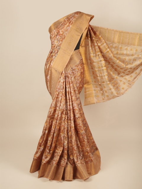 

Pothys Copper-Toned & Gold-Toned Floral Zari Art Silk Saree