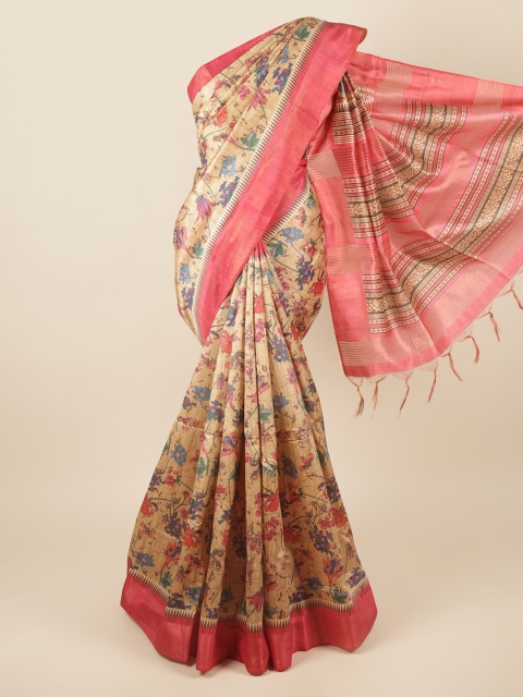 

Pothys Cream-Coloured & Blue Floral Art Silk Saree