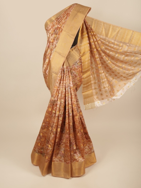 

Pothys Copper-Toned & Gold-Toned Floral Art Silk Saree