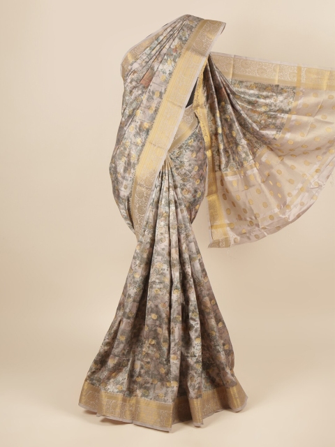 

Pothys Grey Floral Printed Art Silk Saree