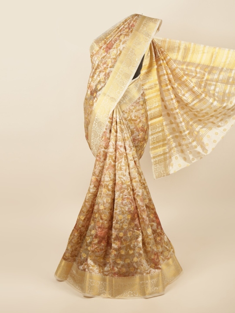 

Pothys Gold-Toned & White Floral Zari Art Silk Saree