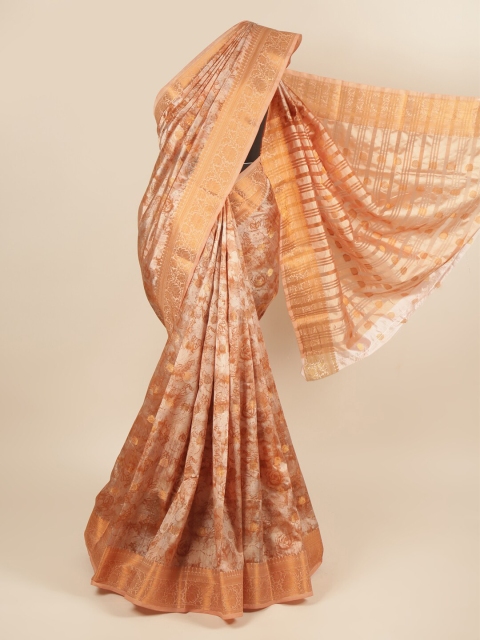 

Pothys Orange Floral Printed Zari Art Silk Saree