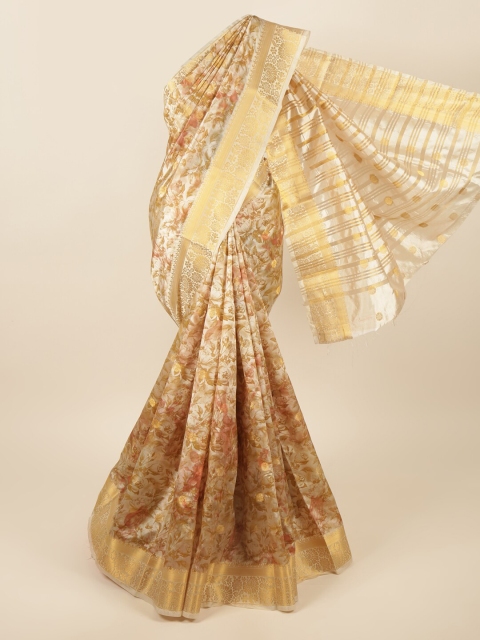 

Pothys Gold-Toned Floral Printed Art Silk Saree