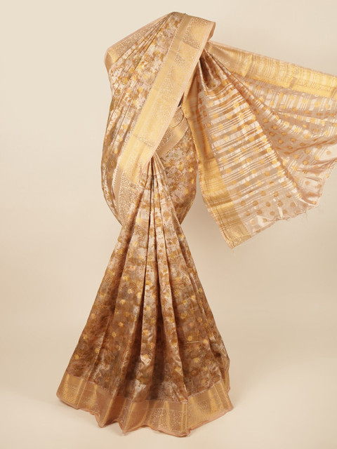 

Pothys Brown & Gold-Toned Floral Printed Zari Art Silk Saree