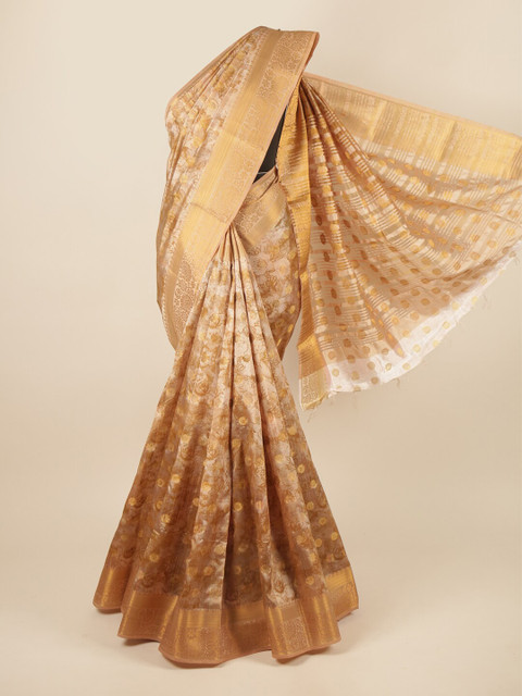 

Pothys Brown & Gold-Toned Floral Printed Zari Art Silk Saree