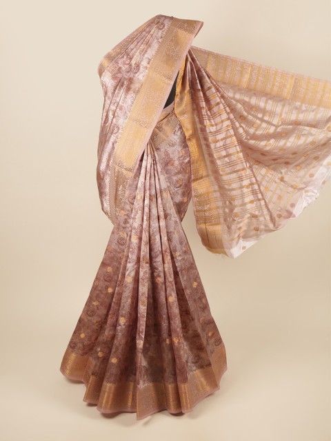

Pothys Tan & Gold-Toned Floral Art Silk Saree