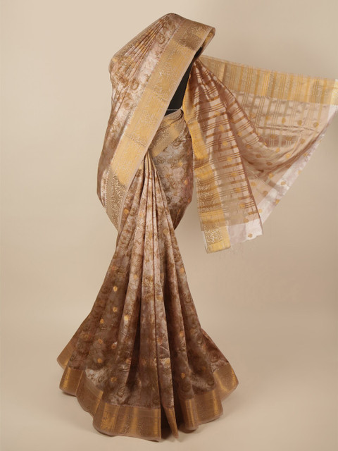 

Pothys Brown & Gold-Toned Floral Zari Art Silk Saree