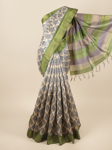 

Pothys Cream-Coloured & Blue Ethnic Motifs Zari Art Silk Saree