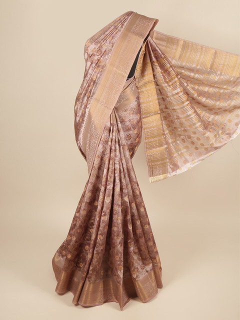 

Pothys Rust & Gold-Toned Floral Printed Zari Art Silk Saree