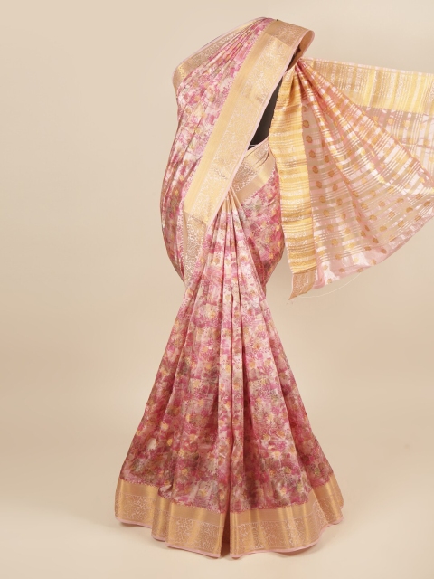 

Pothys Pink & Gold-Toned Floral Zari Art Silk Saree