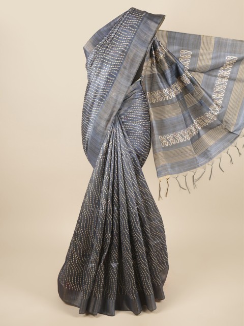 

Pothys Grey & Cream-Coloured Striped Zari Art Silk Saree