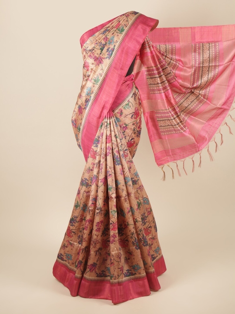 

Pothys Pink & Blue Floral Art Silk Saree