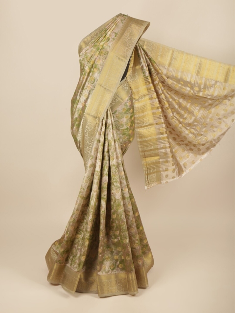 

Pothys Green & Gold-Toned Floral Zari Art Silk Saree