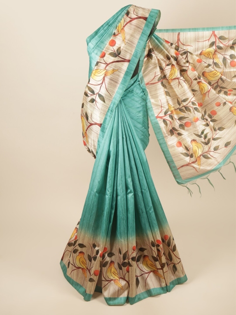 

Pothys Blue & Yellow Floral Zari Art Silk Saree