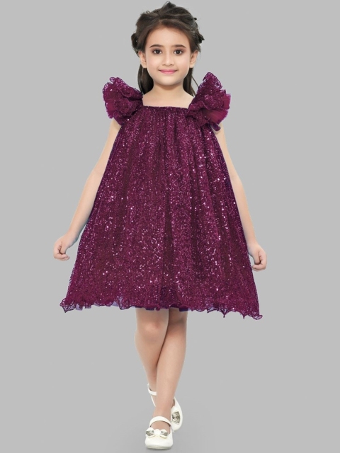 

Pink Chick Girls Burgundy Net A-Line Dress