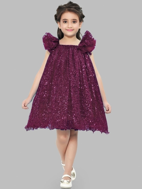 

Pink Chick Girls Burgundy Embellished Net A-Line Dress