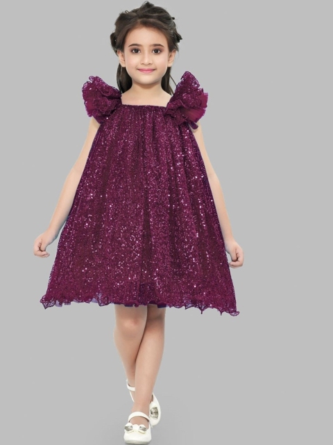

Pink Chick Girls Burgundy Net A-Line Dress