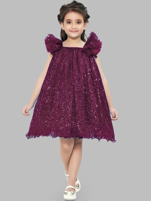 

Pink Chick Girls Burgundy Net A-Line Dress
