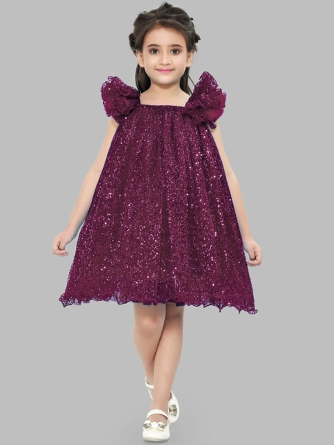 

Pink Chick Girls Burgundy Embellished Net A-Line Dress