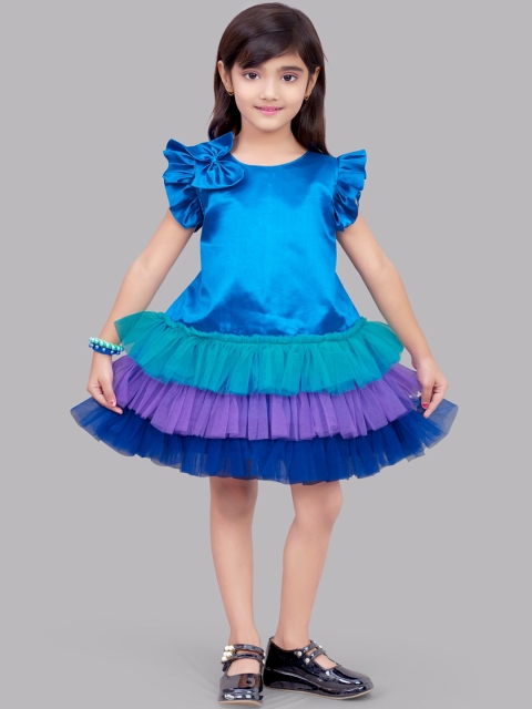 

Pink Chick Girls Blue Colorblocked Satin Drop-Waist Dress
