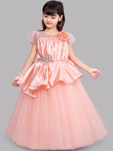

Pink Chick Girls Peach-Coloured Satin Maxi Dress