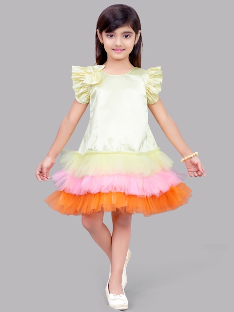

Pink Chick Girls Yellow & Pink Colourblocked Satin Drop-Waist Dress