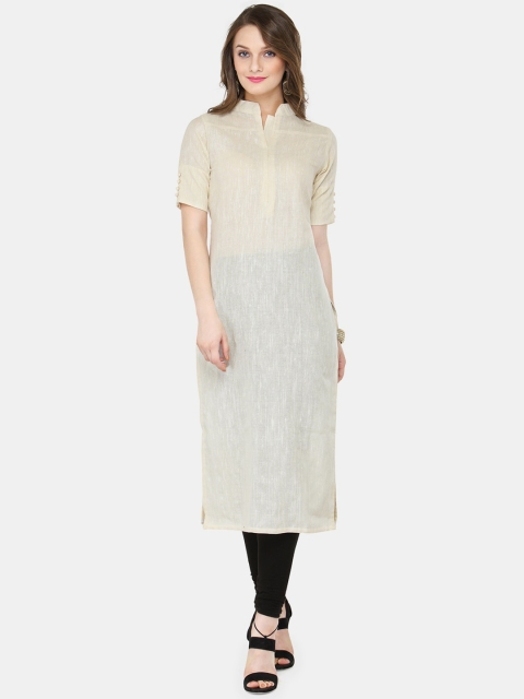 

Sayesha Women Cream-Coloured Solid Straight Kurta