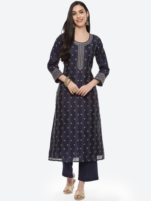 

Meena Bazaar Women Blue Floral Printed Kurta with Trousers