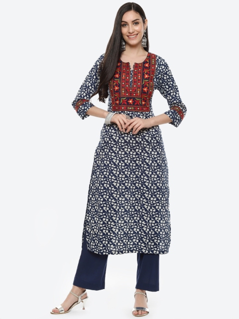 

Meena Bazaar Women Blue Printed Pure Cotton Kurta with Trousers