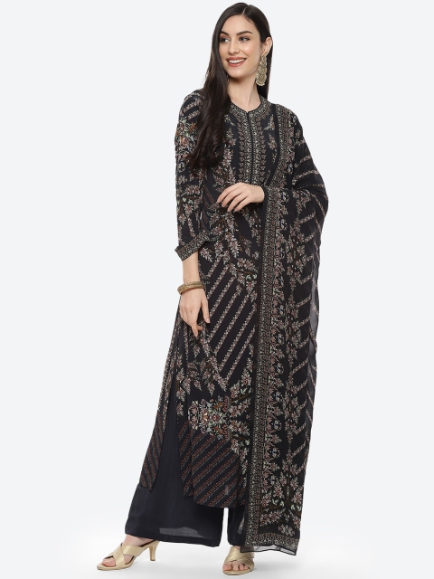 

Meena Bazaar Women Black Ethnic Motifs Silk Crepe Kurta With Palazzos & Dupatta