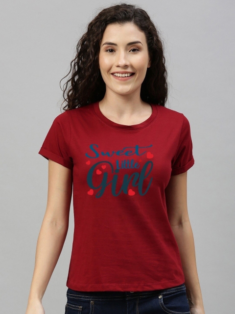 

Dipsha Women Maroon Typography Printed Pure Cotton T-shirt