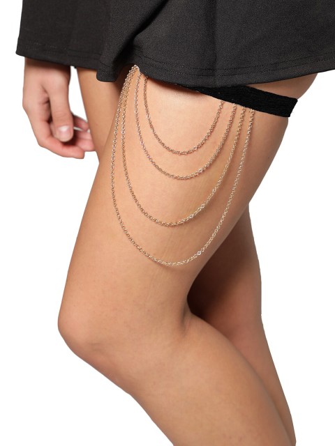 

AQUASTREET Gold-Plated & Black Dainty Layered Thigh Chain
