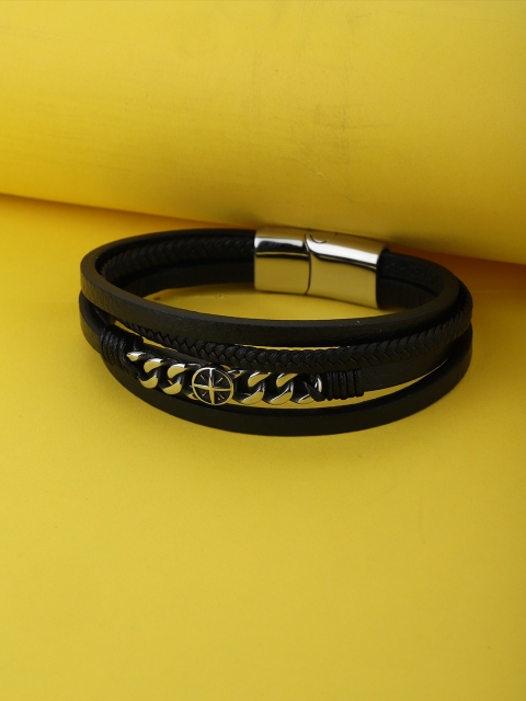 

Carlton London Men Silver-Plated & Black Handcrafted Cuff Bracelet