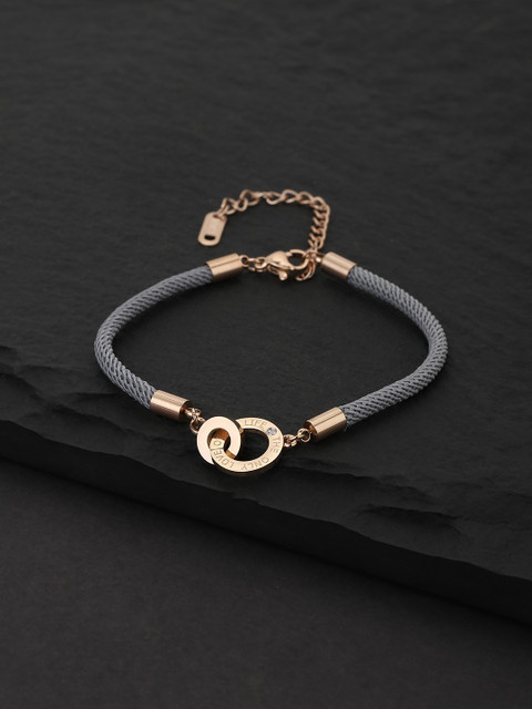

Carlton London Women Rose Gold & Grey Cubic Zirconia Charm Bracelet