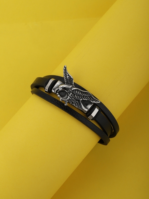 

Carlton London Men Silver Plated & Black Oxidised Cuff Bracelet