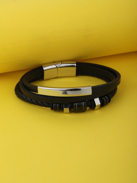 

Carlton London Men Silver-Plated & Black Handcrafted Cuff Bracelet