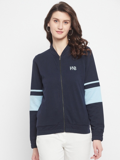 

HARBORNBAY Women Navy Blue Front-Open Sweatshirt